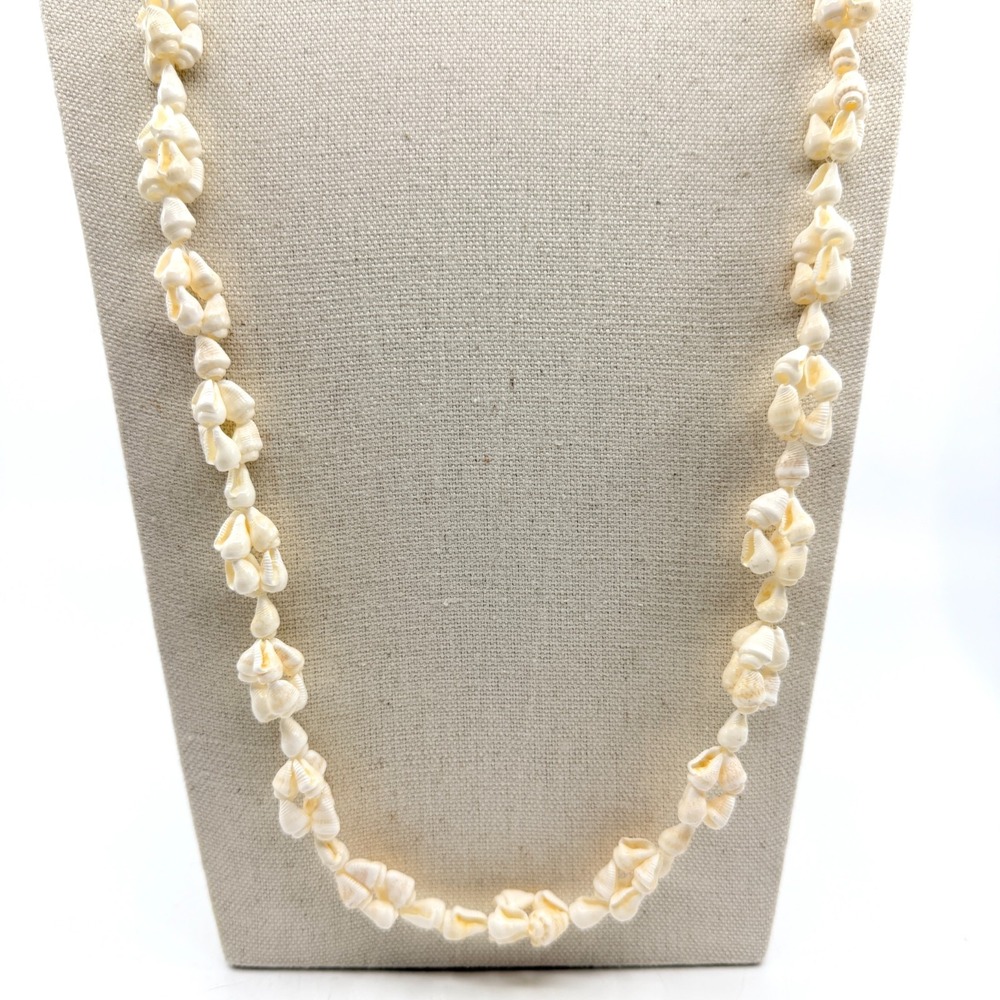 Vintage Boho Cream Dove Snail Shell Cluster Long Endless Strand Necklace Classic